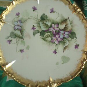 Purple floral gold sketched antique plate